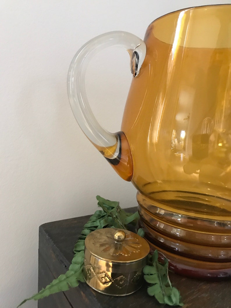 VTG Amber Glass Pitcher - Mid Mod Barware - VTG Beverage Pitcher - Retro Glass Pitcher - VTG Cocktail/Sangria Pitcher - Autumn Glassware image 4