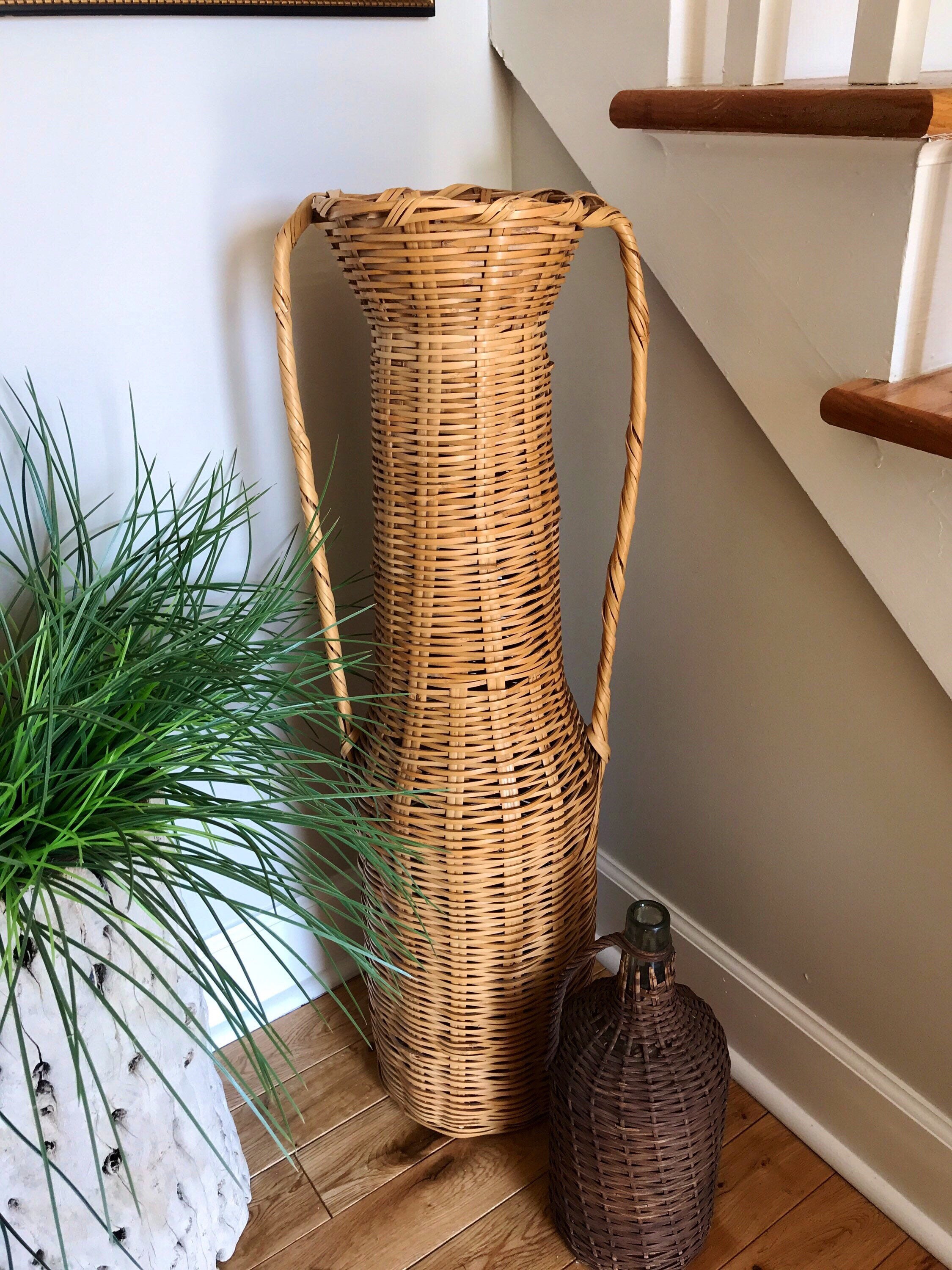 TALL Wicker Floor Vase Vintage Woven Wicker Floor Vase Etsy