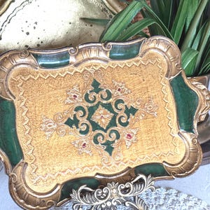 Vintage Florentine Tray - Vintage Giltwood Tray - Italy Florentine Tray - Florentine Gold & Green Handled Tray - Ornate Dresser/Vanity Tray