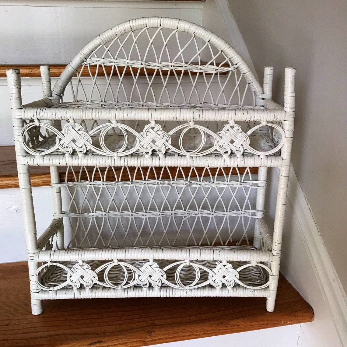 White Wicker 2Tier Shelf Vintage White Wicker Wall Etsy