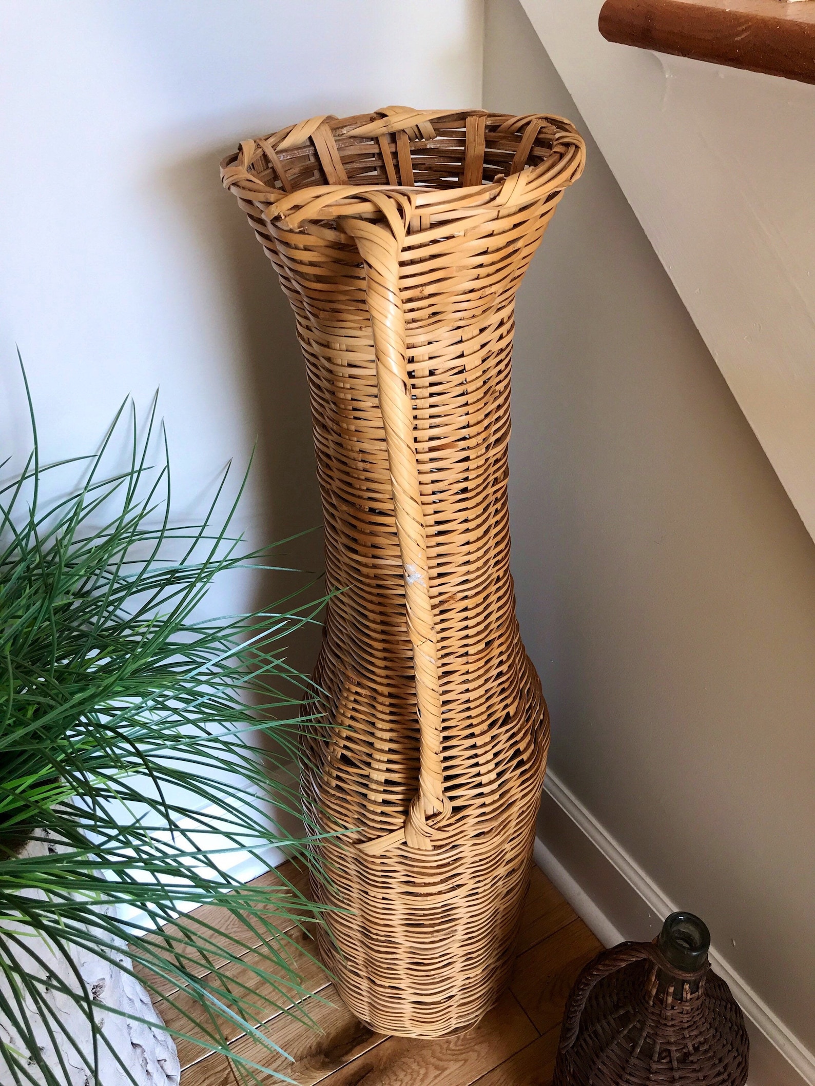 TALL Wicker Floor Vase Vintage Woven Wicker Floor Vase Etsy
