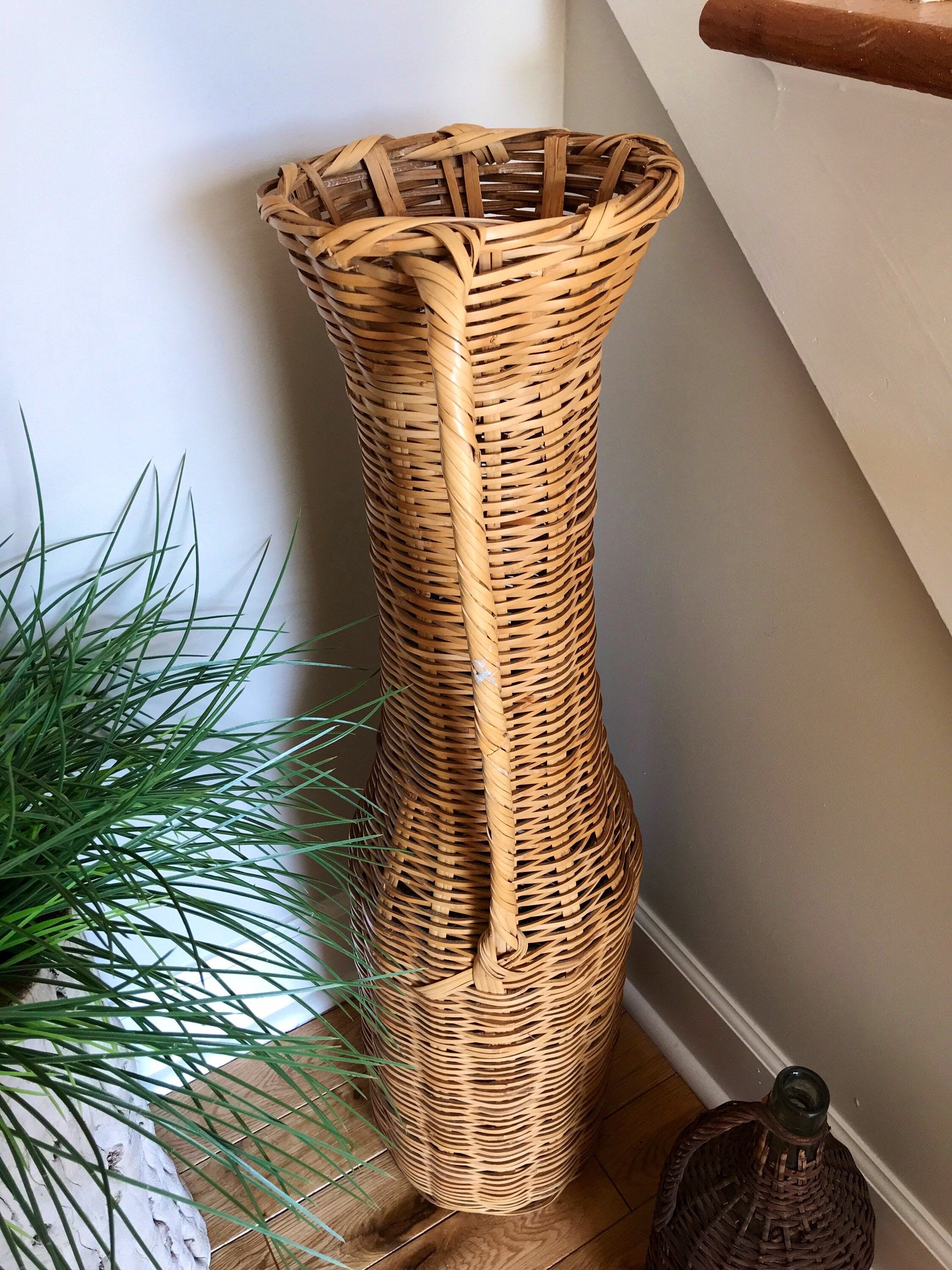 TALL Wicker Floor Vase Vintage Woven Wicker Floor Vase Etsy