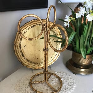 Vintage Hand Towel Holder - Italian Gilt Metal Hand Towel Holder - Gold Three Ring Hand Towel Holder - Vintage Gold Bathroom Accessory-Decor
