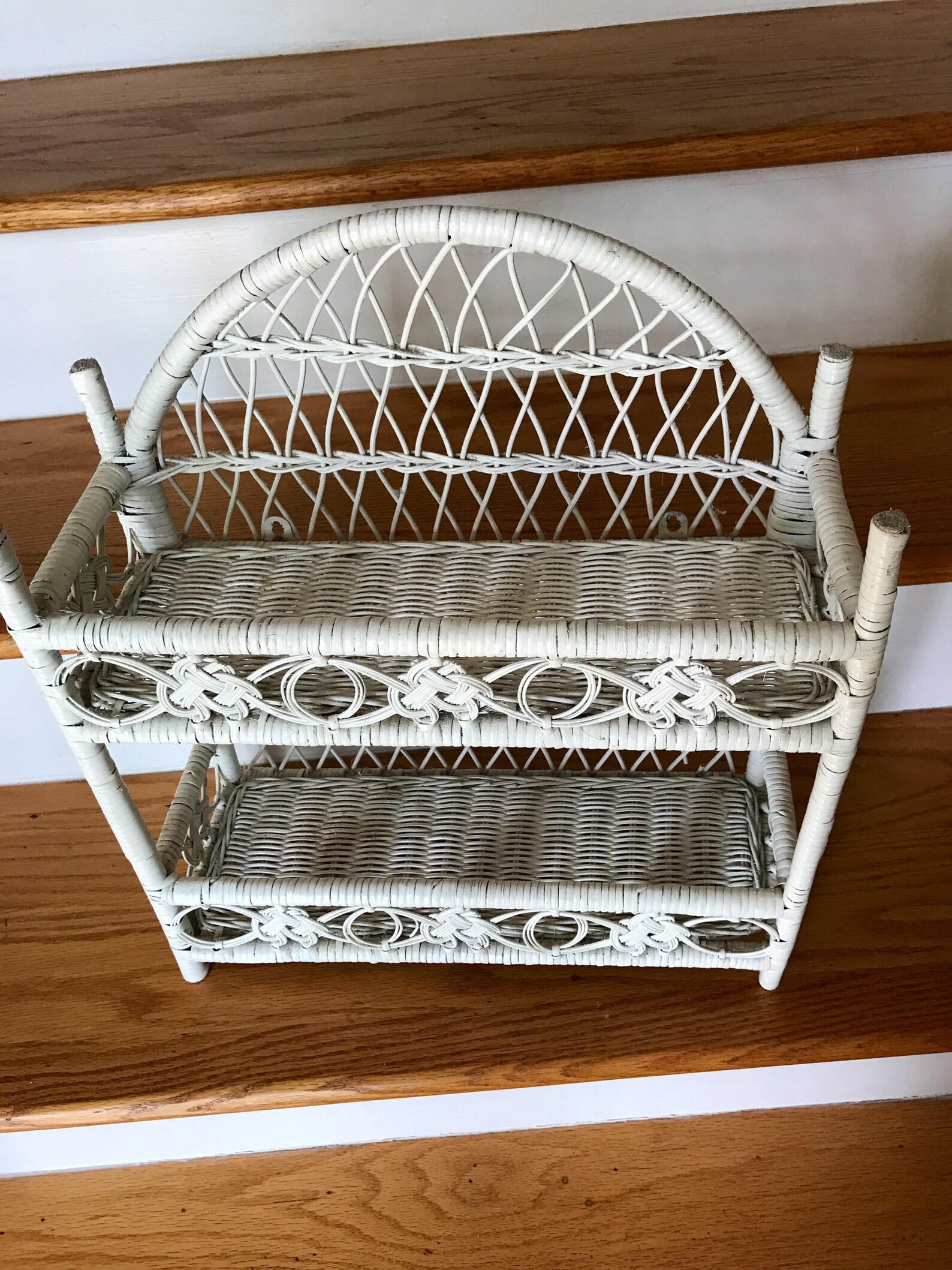 White Wicker 2Tier Shelf Vintage White Wicker Wall Etsy