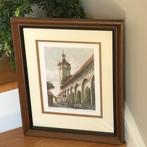 Old World German Etching- Vintage Ernst Geissendorfer Color Etching- Framed & Signed Original Color Etching- Rothenburg Tauber- German City