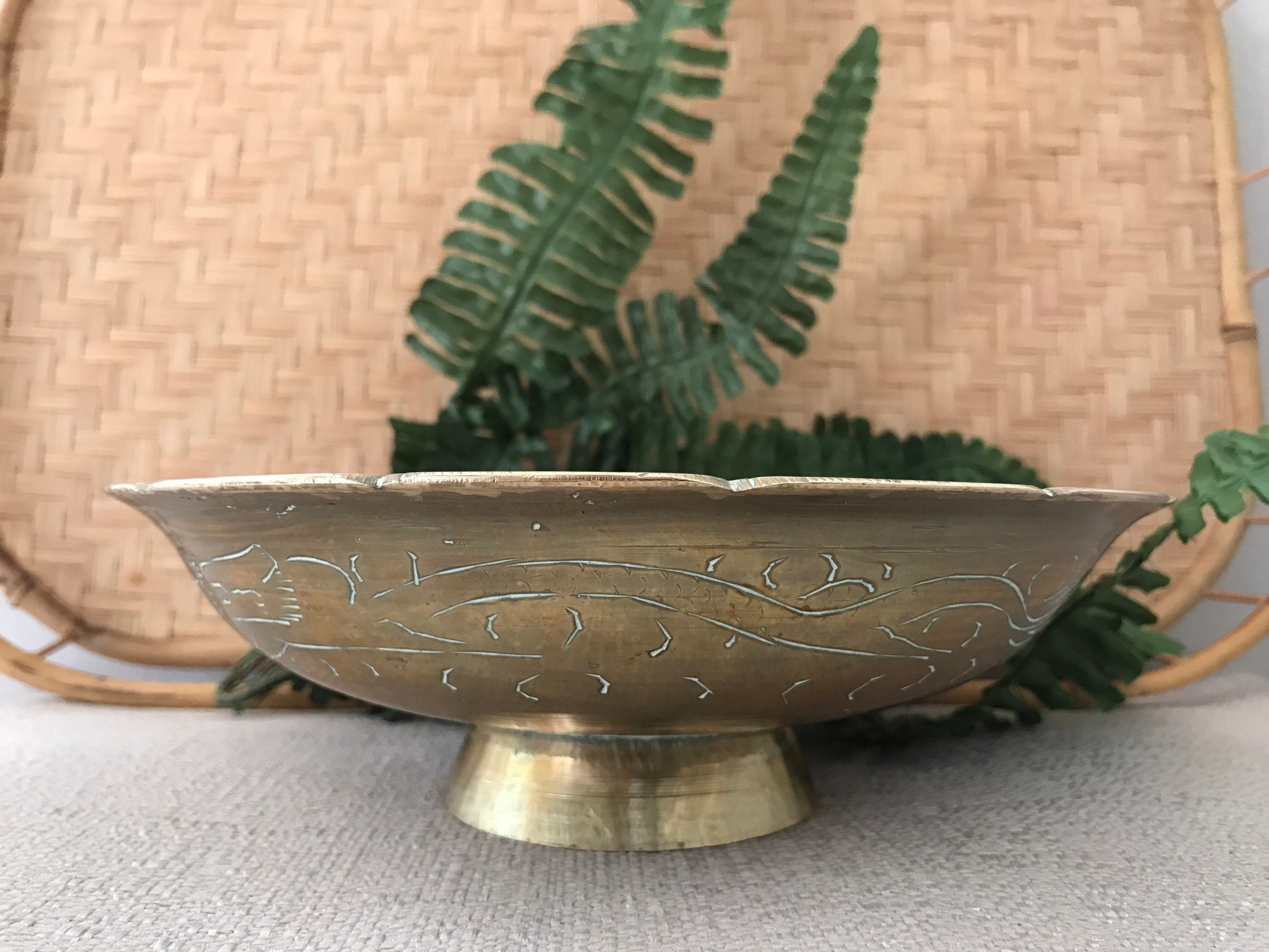 Brass Etched Bowl Vintage Brass Pedestal Bowl 8.5 Etsy