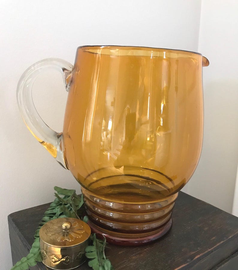 VTG Amber Glass Pitcher - Mid Mod Barware - VTG Beverage Pitcher - Retro Glass Pitcher - VTG Cocktail/Sangria Pitcher - Autumn Glassware image 2