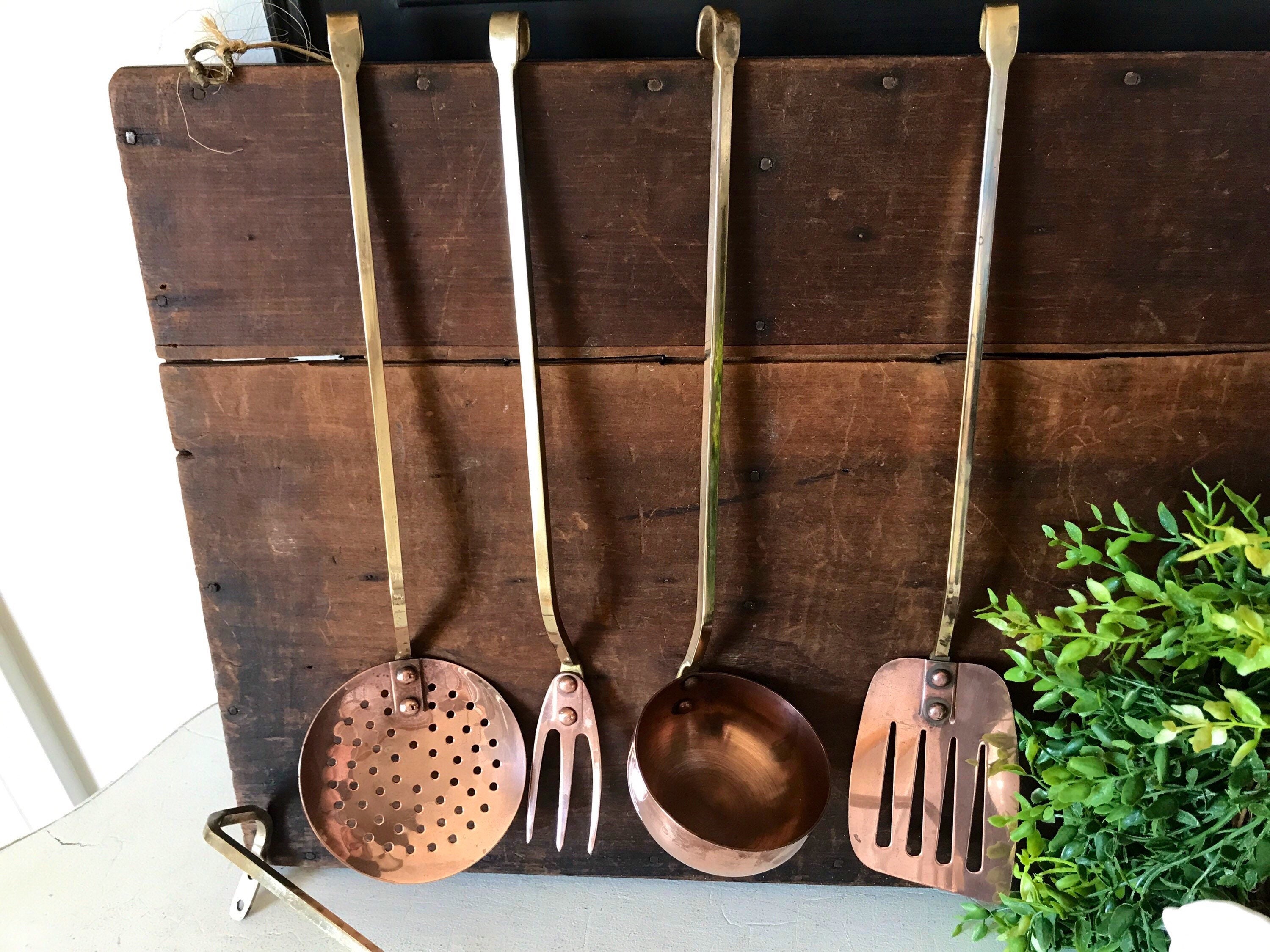 Vintage Copper & Brass Cooking Utensil Set Copper Kitchen Etsy