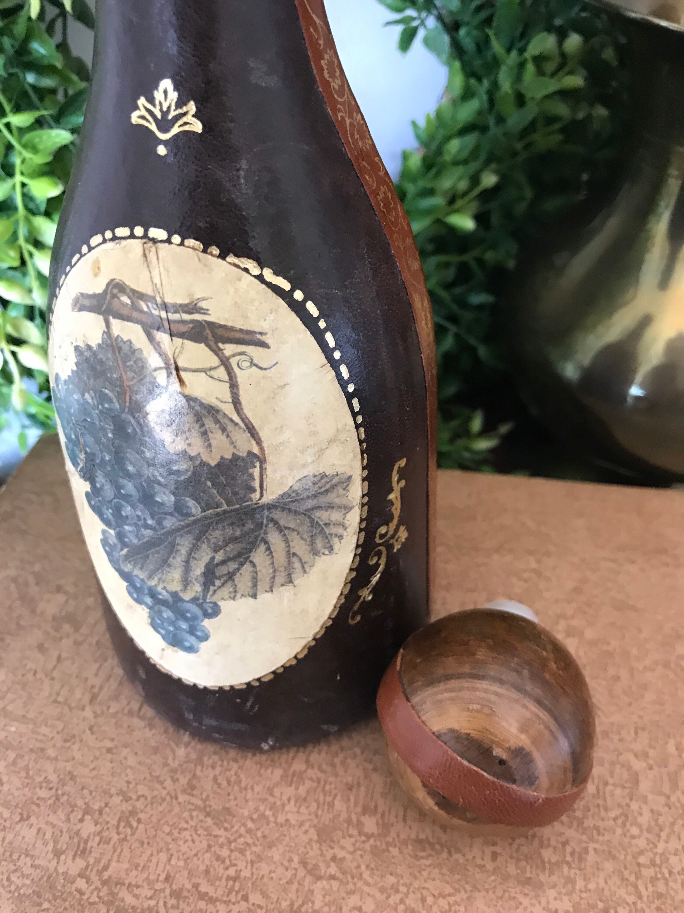 Leather Wine Decanter Vintage Leather Wrapped Decanter Old Etsy