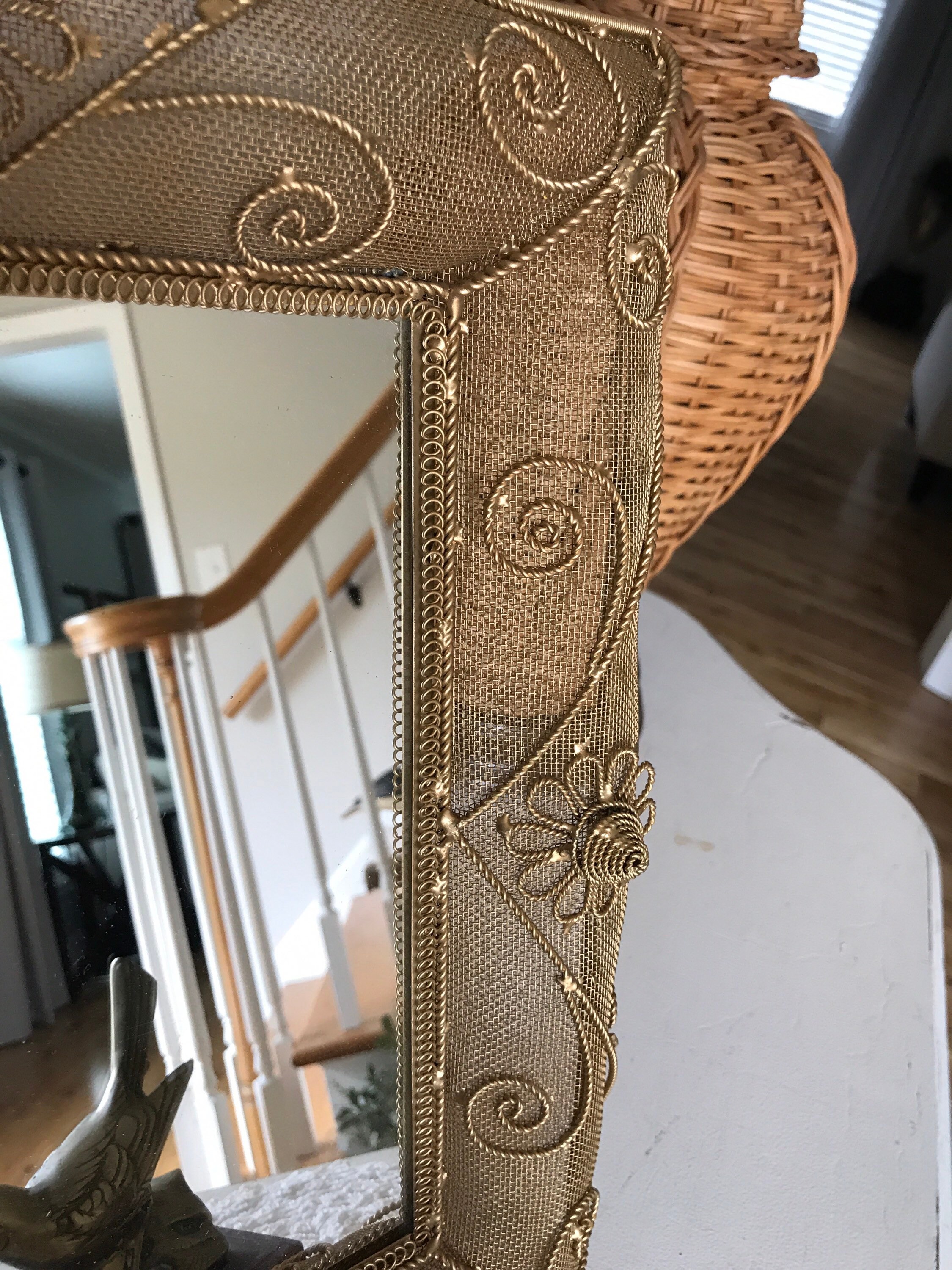 Gold Tabletop Mirror Vintage Gold Mesh & Filigree Mirror Etsy