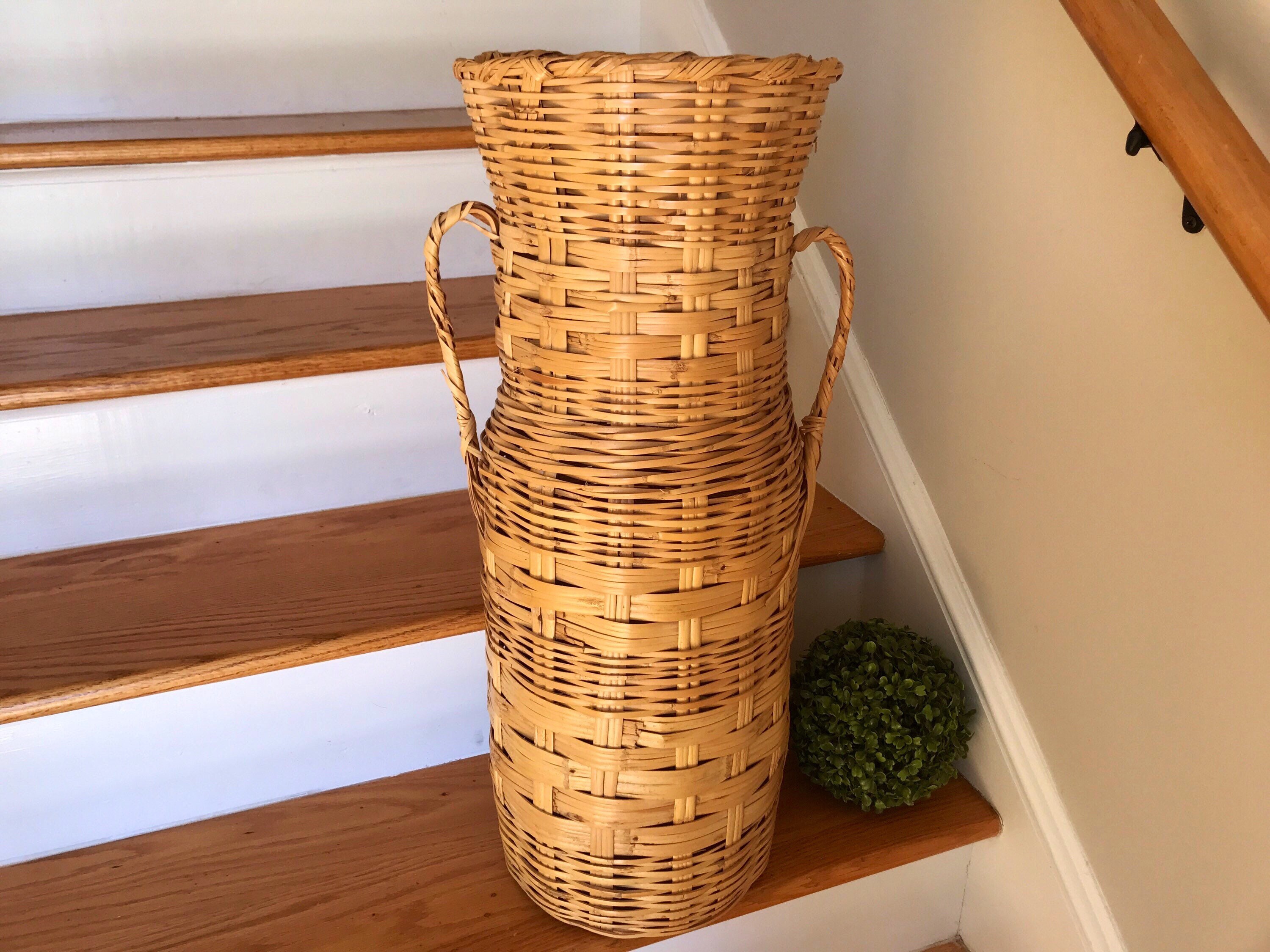 Wicker Floor Vase Vintage Wicker Rattan Floor Vase Etsy