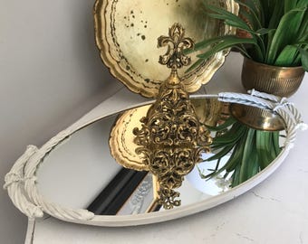 VTG Oval Mirrored Tray w/Handles - Vintage Vanity Tray - Dresser Tray - Vintage Perfume Tray - Display Mirror Tray - Decorative Mirror Tray