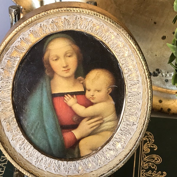 Vintage Florentine Framed Religious Icon - Madonna del Granduca by Raphael - Italy Florentine Wall Plaque - Giltwood Religious Icon - Decor