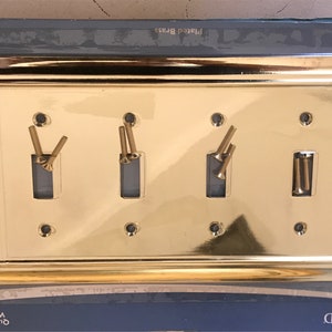 Light Switch Plate Cover - Vintage Brass 4 Switch Cover Plate - NOS Brass Switch Plate Cover - Quad Switch Wall Plate Cover - Home Decor