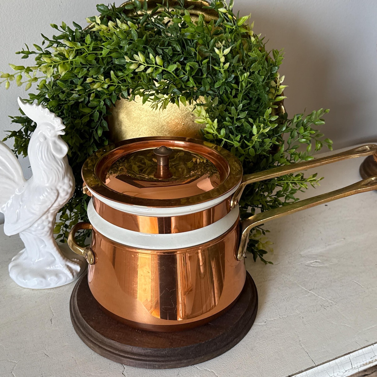 Copper Double Boiler With Porcelain Ceramic Insert - Vintage Copper and Porcelain Double Boiler - Bain Marie Copper Pot-copper Kitchen Decor - Etsy