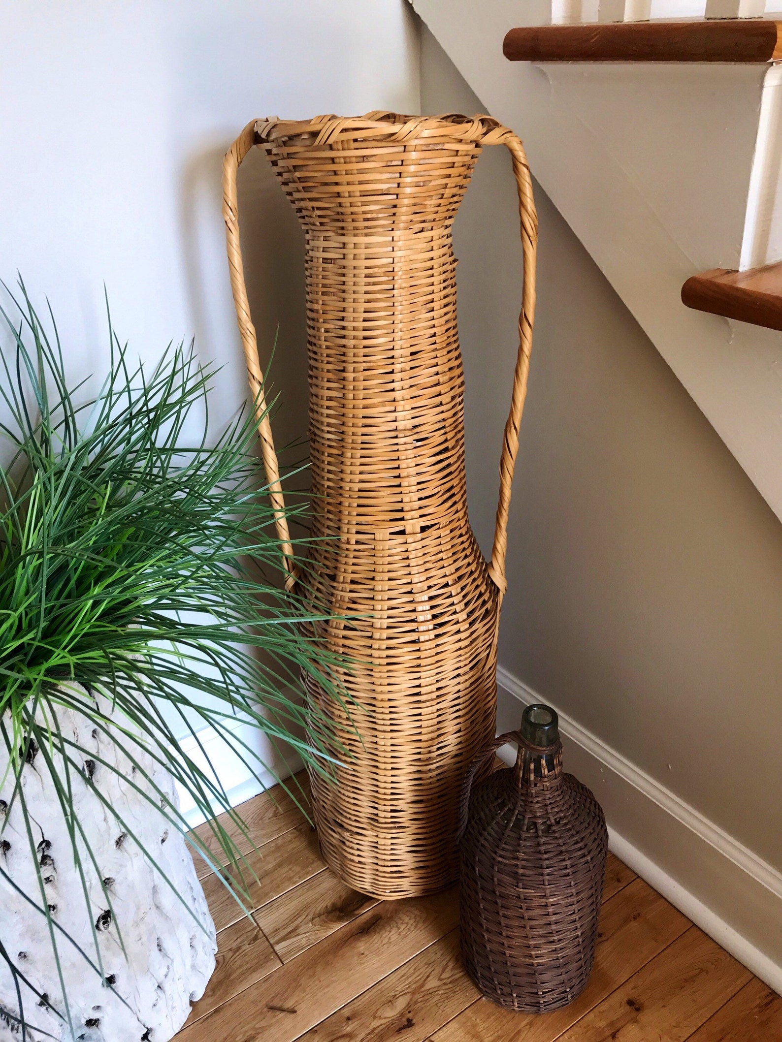 TALL Wicker Floor Vase Vintage Woven Wicker Floor Vase Etsy