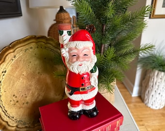 Vintage Ceramic Santa Decanter Bottle - Kitschy Christmas Santa Decanter with Stopper - Retro Japan Ceramic Santa Decanter Bottle - Decor