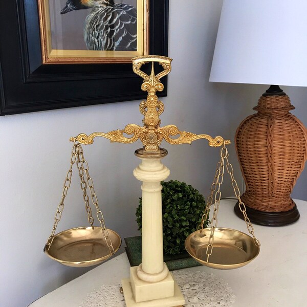 Ornate Vintage Balance Scale - Marble and Brass Balance Scale - Scales Of Justice - Law Office, Library Decor - Attorney Gift - Prop - Decor