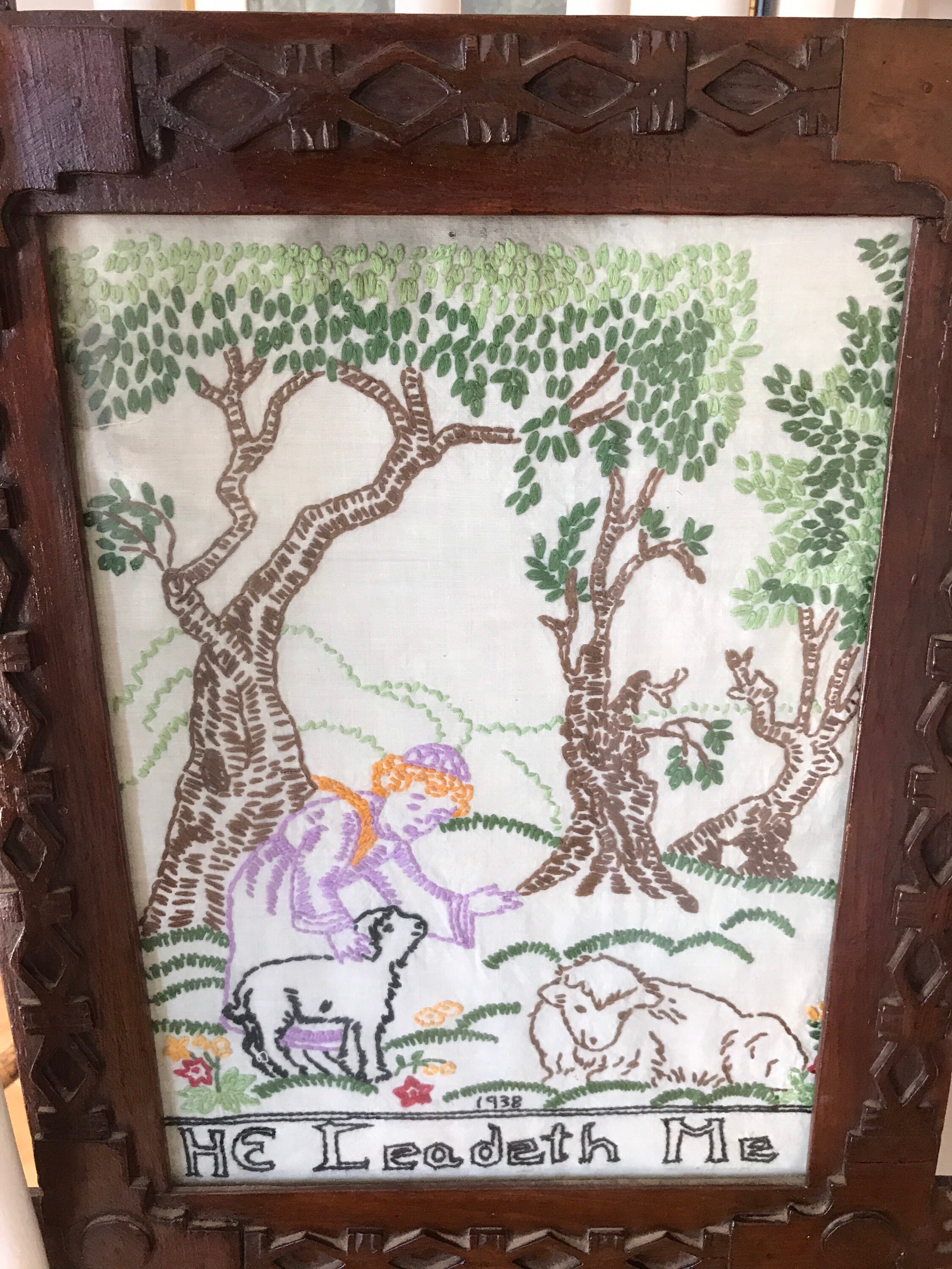 Framed Needlework Antique Needlework w/Folk Art Frame Wall Etsy