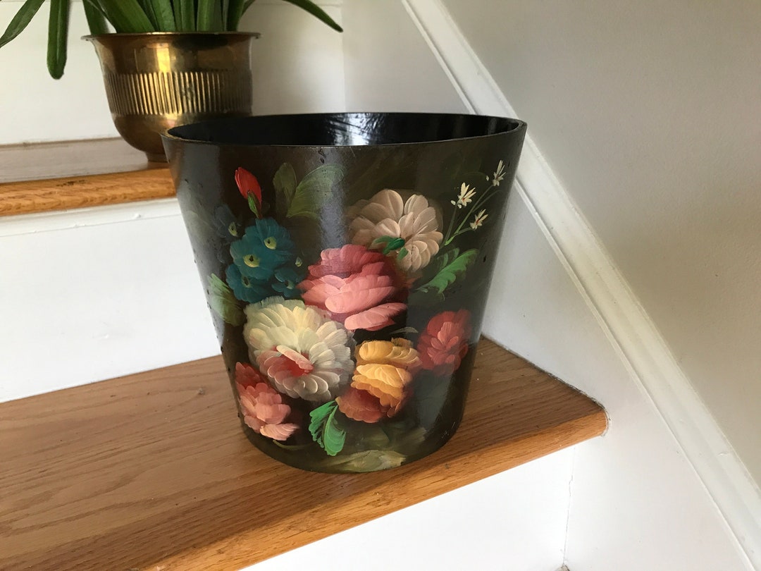Vintage Wastebasket Trashcan Vintage Tole Style Wooden Etsy