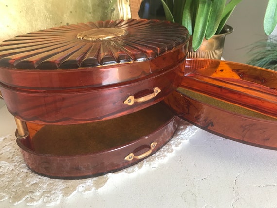 Vintage Rialto Jewelry Box - Brown Tortoise Shell… - image 6