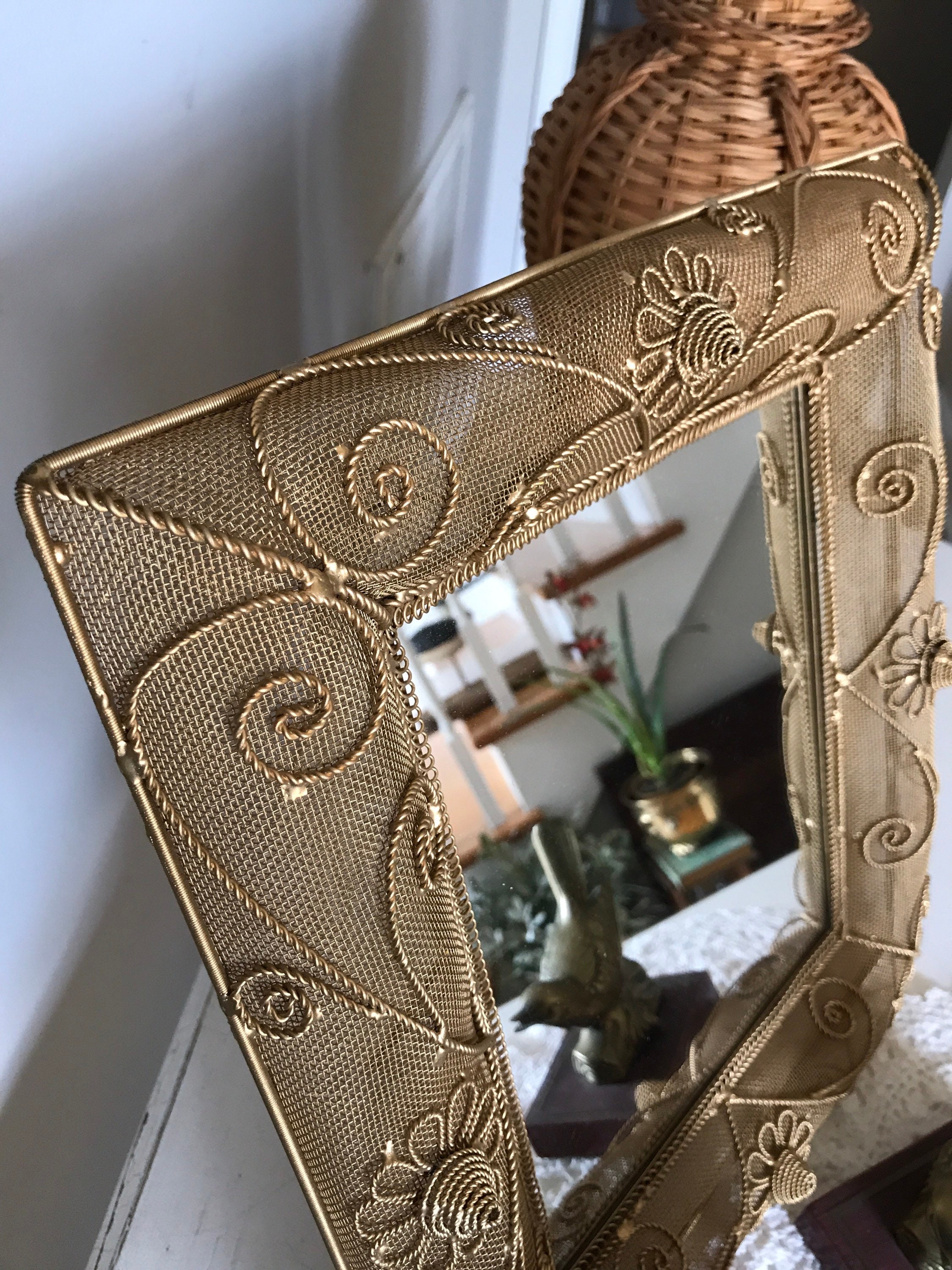 Gold Tabletop Mirror Vintage Gold Mesh & Filigree Mirror Etsy