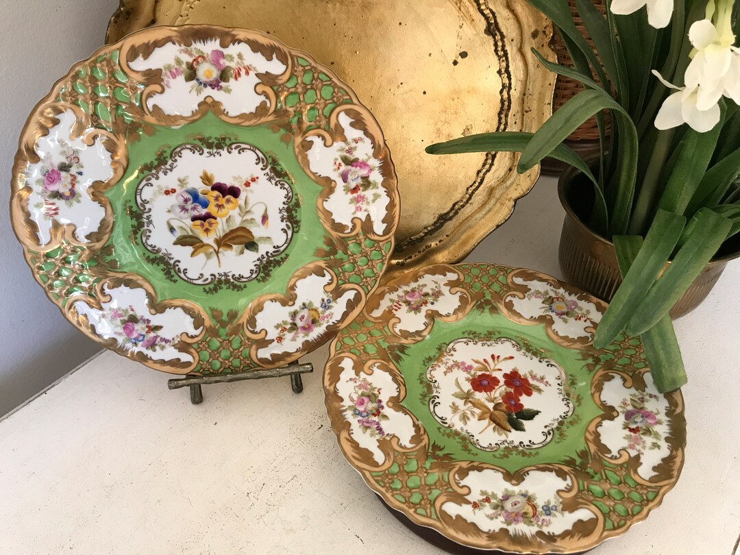 Pair Chelsea House Plates Vintage Chelsea House Plates Decorative Wall Plates Floral Botanical