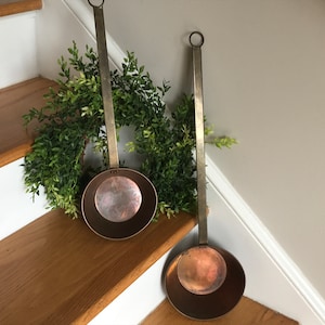 Set of Two Antique Copper Ladles - Copper Jam Ladles - Large Copper Dippers - Copper Kitchen Decor - French Farmhouse - Cooking Utensils