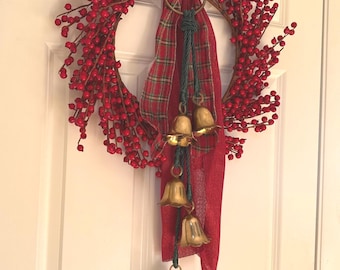 VTG Solid Brass Bell Door Hanger - Corded Hanging Brass Bell Cluster - 26" Hanging Christmas Bell Door Decor - Brass Christmas Bells - Decor