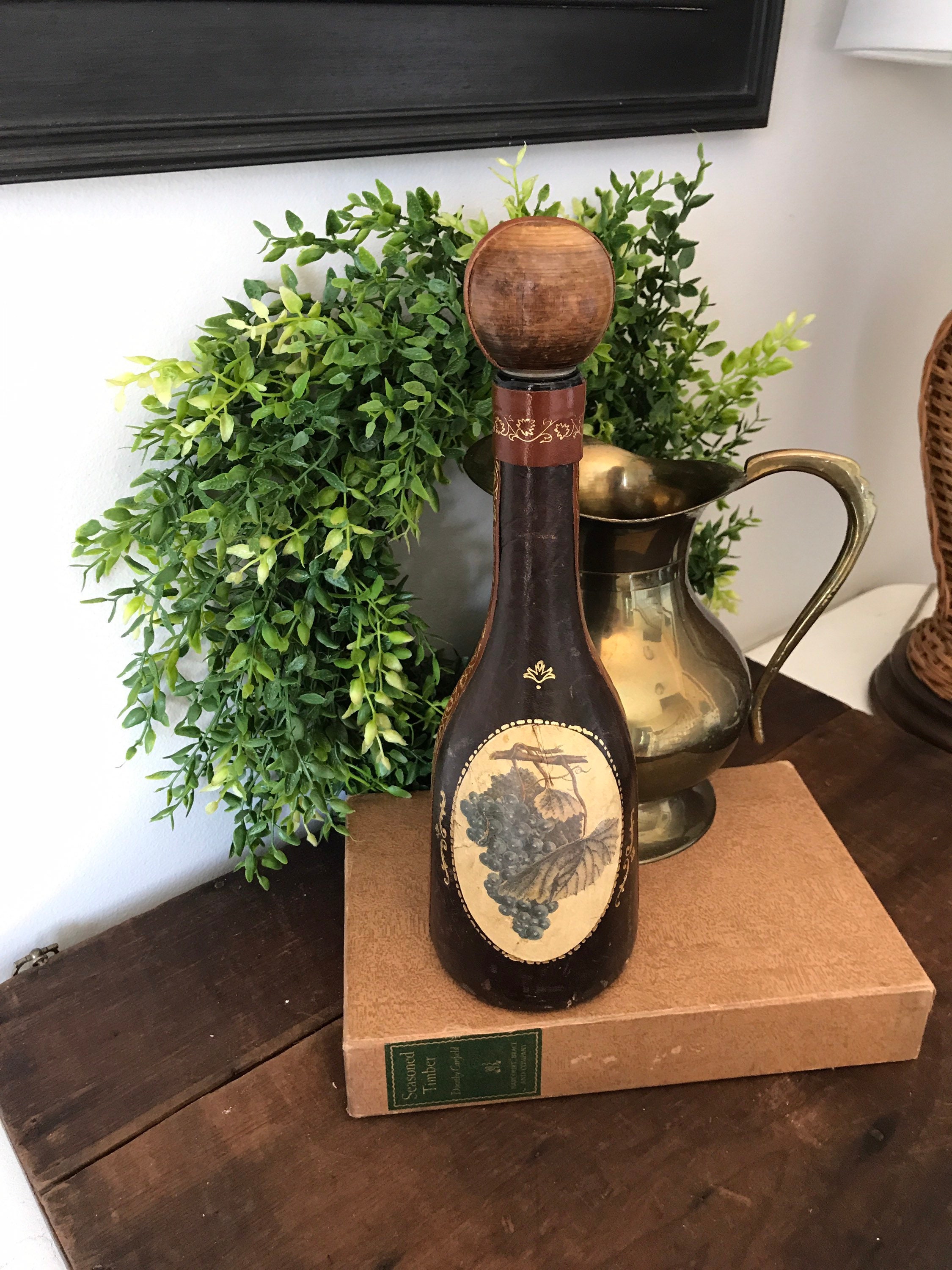 Leather Wine Decanter Vintage Leather Wrapped Decanter Old Etsy