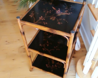 Chinoiserie Bamboo Style Table - THEODORE ALEXANDER 3 Tier Bamboo Shelf Unit - Chinoiserie Side Table/End Table - SHIPS By FedEx Home Only