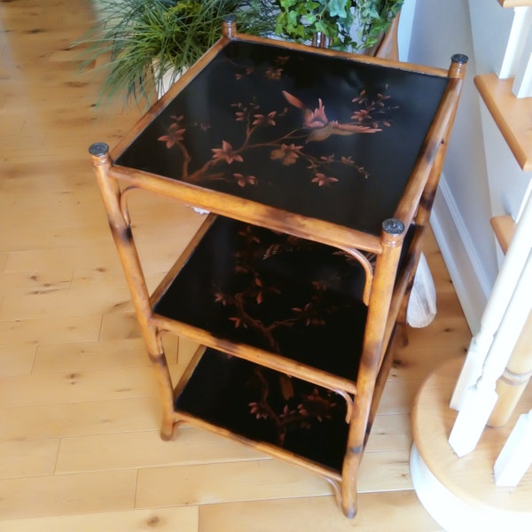 Chinoiserie Bamboo Style Table - THEODORE ALEXANDER 3 Tier Bamboo Shelf Unit - Chinoiserie Side Table/End Table - SHIPS By FedEx Home Only