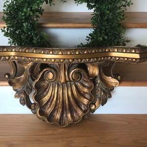 Vintage Gold Wall Shelf - Ornate Gold Wall Mount Shelf - Hollywood Regency Style Gold Wall Shelf - Console Shelf - Wall Decor - SHIPS FedEx