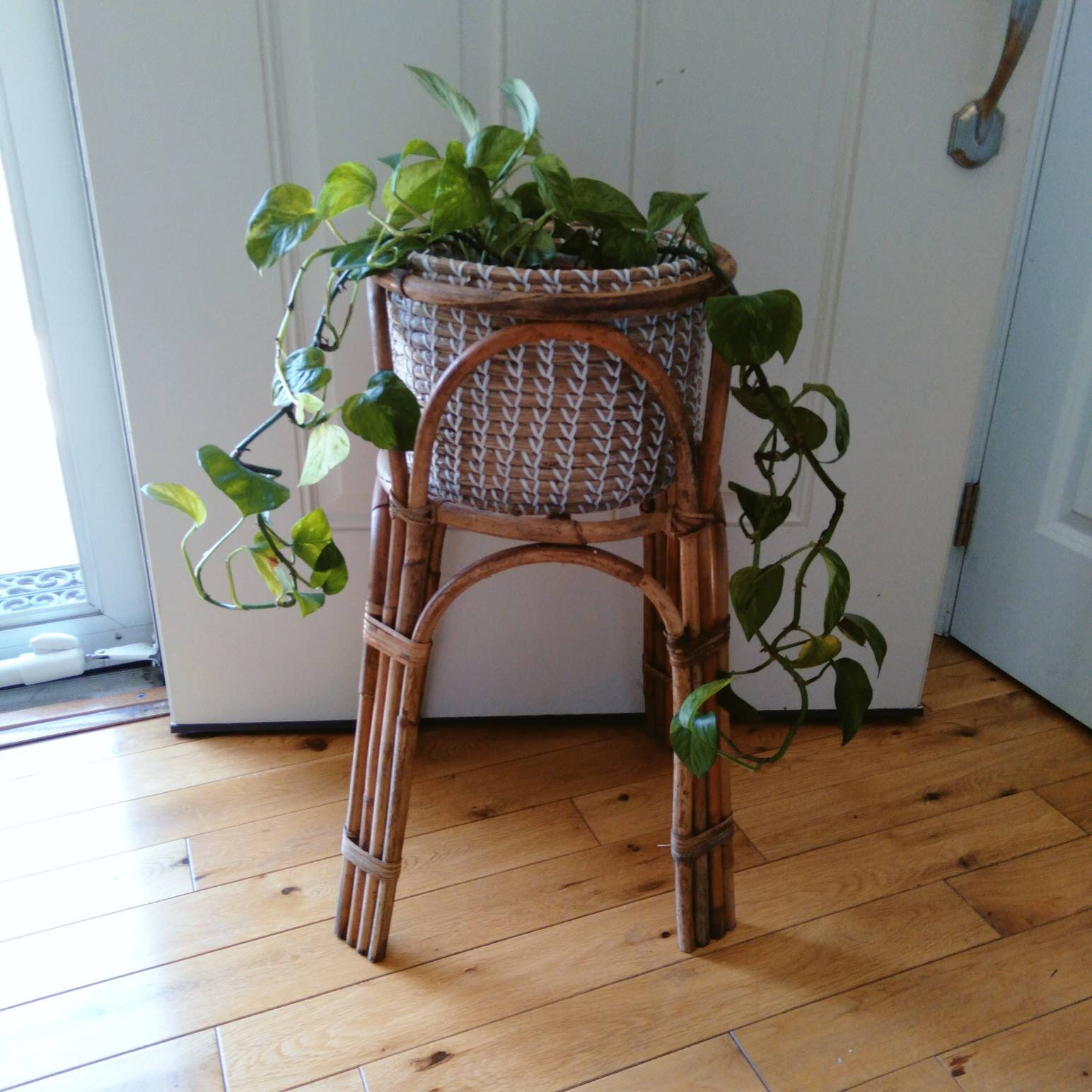 Bamboo Plant Stand Vintage Bamboo Rattan Plant Stand Etsy