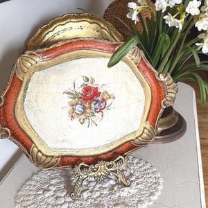 Florentine Tray - Vintage Painted Florentine Tray - Vintage Handled Florentine Tray - Ornate Giltwood Tray - Vintage Bar Tray - Vanity Tray