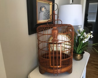 Vintage Chinese Bamboo Birdcage - Asian Birdcage - Vintage Chinese Round Bamboo Birdcage- Vintage Chinoiserie Chic Decor-SHIPS BY FedEx ONLY