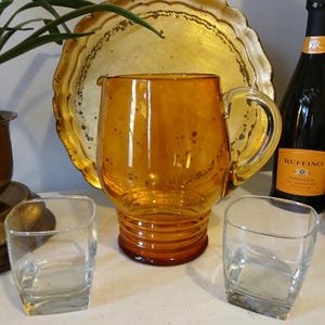 VTG Amber Glass Pitcher - Mid Mod Barware - VTG Beverage Pitcher - Retro Glass Pitcher - VTG Cocktail/Sangria Pitcher - Autumn Glassware image 1