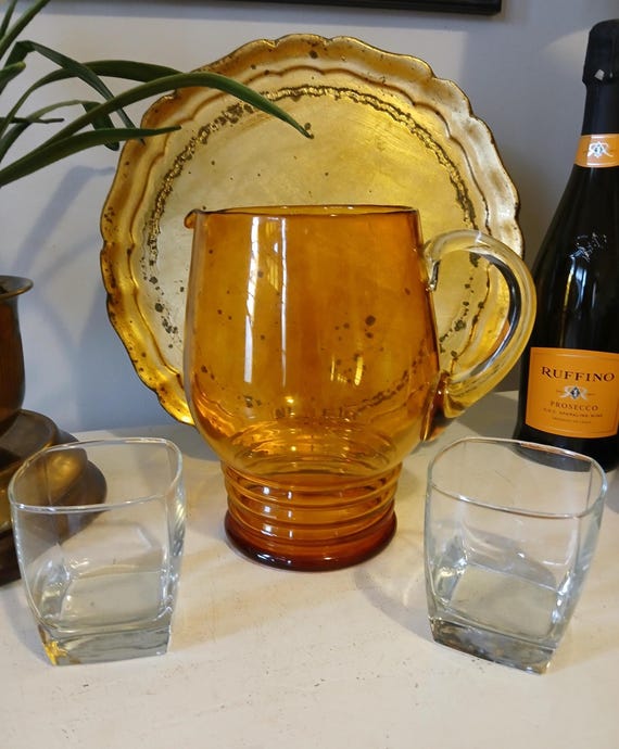 VTG Amber Glass Pitcher - Mid Mod Barware - VTG Beverage Pitcher - Retro Glass Pitcher - VTG Cocktail/Sangria Pitcher - Autumn Glassware