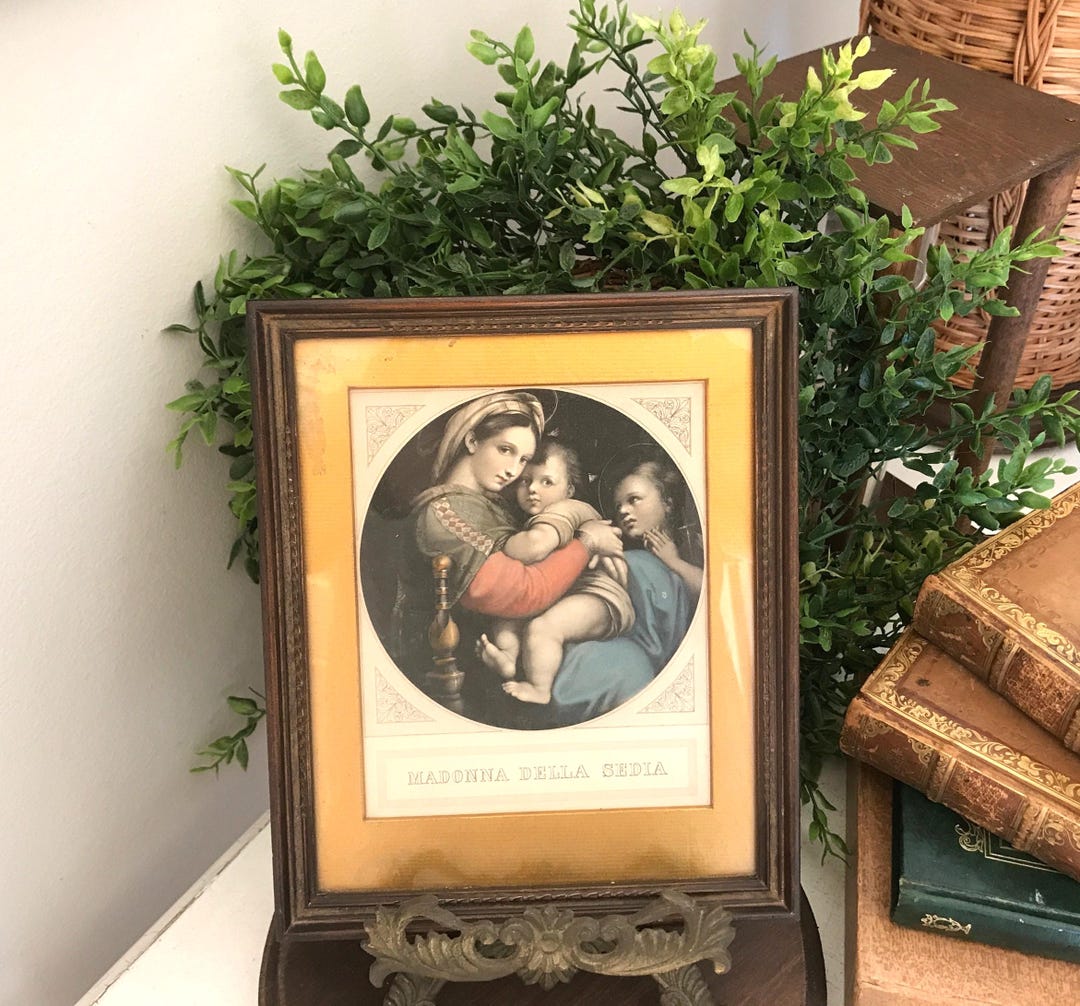 Framed Religious Madonna of the Chair Picture - Vintage Mother and ...