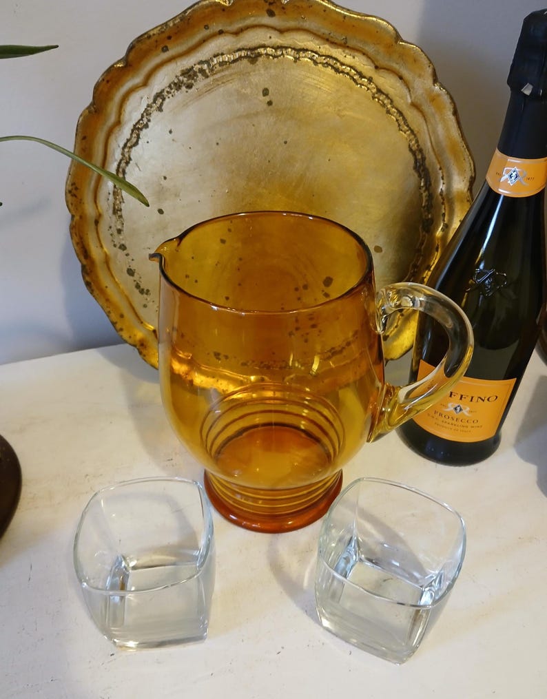 VTG Amber Glass Pitcher - Mid Mod Barware - VTG Beverage Pitcher - Retro Glass Pitcher - VTG Cocktail/Sangria Pitcher - Autumn Glassware image 8