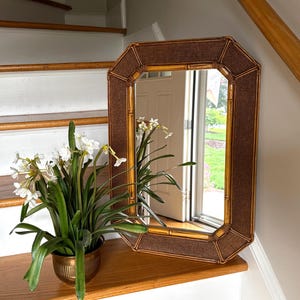 Faux Cane and Bamboo Mirror - Vintage Faux Rattan Wall Mirror - Vintage Octagon Rattan Style Mirror - Coastal BOHO Wall Mirror - SHIPS FedEx