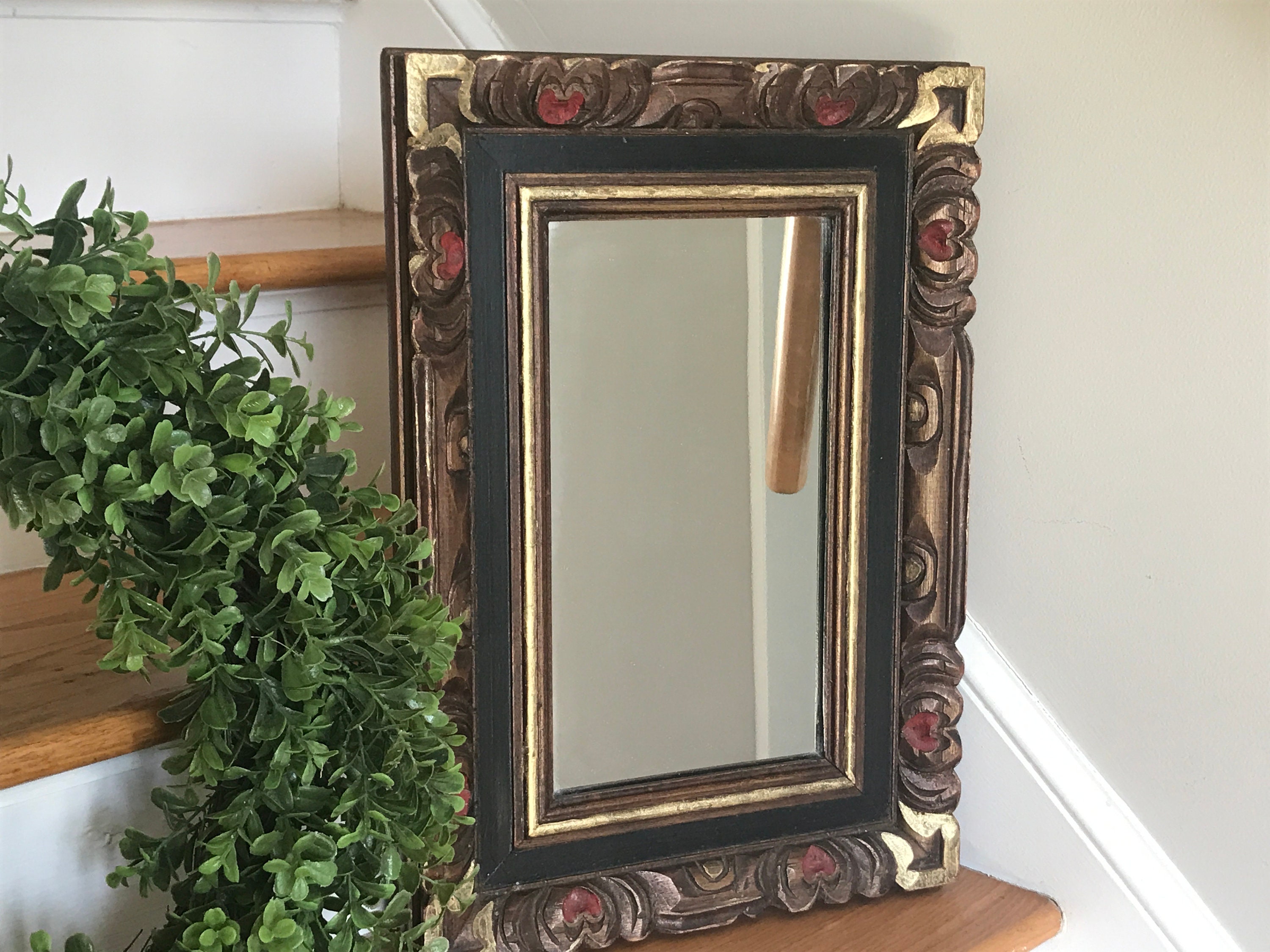 Vintage Mexican Hand Carved Frame Mirror - Mid Century Mexican Carved Wood Frame Mirror - Giltwood Carved Mirror - Gallery Wall Mirror Decor Vintage Mexican Hand Carved Frame Mirror - Mid Century Mexican Carved Wood Frame Mirror - Giltwood Carved Mirror - Gallery Wall Mirror Decor