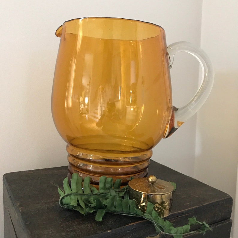 VTG Amber Glass Pitcher - Mid Mod Barware - VTG Beverage Pitcher - Retro Glass Pitcher - VTG Cocktail/Sangria Pitcher - Autumn Glassware image 3