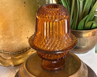 VTG Amber Glass Fairy Lamp - Indiana Glass Diamond Point Amber Fairy Lamp- Vintage MCM Two Piece Tea Light/Votive Candleholder-Decor