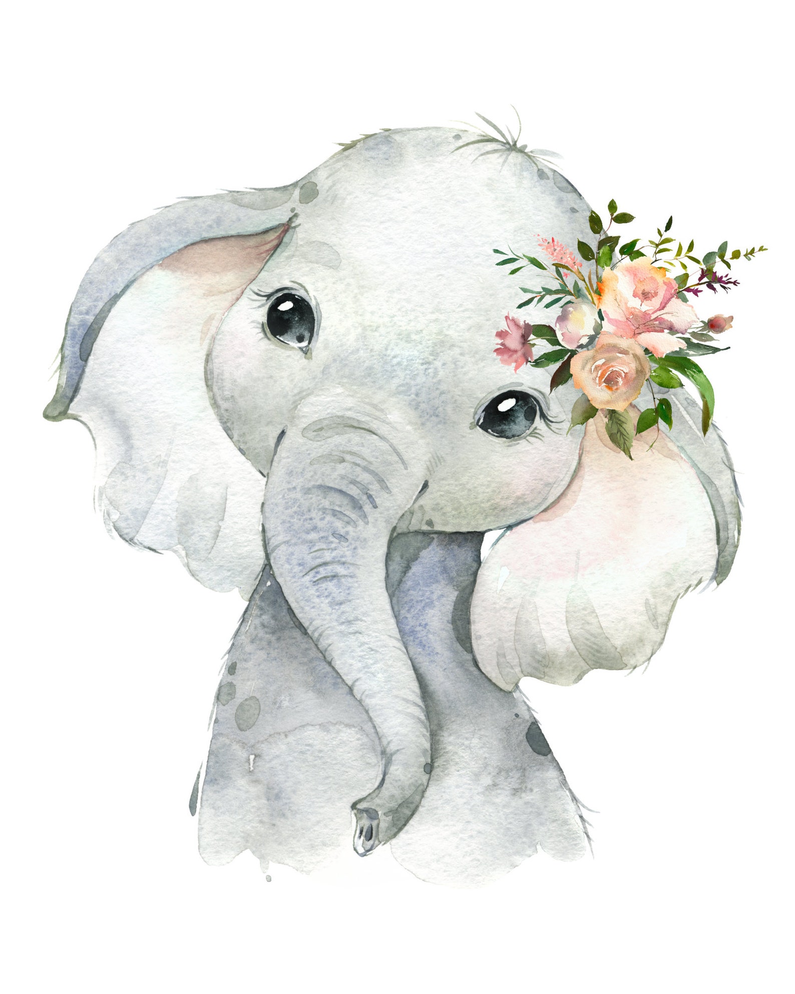 Baby Elephant With Floral Crown Print Safari Animal Print Etsy