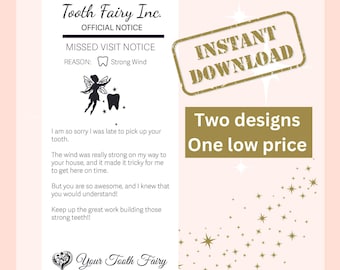 Tooth Fairy Printable Late Notice | Tooth Fairy Apology Note | Tooth Fairy Forgot | First Tooth Lost | Kids Tooth Fairy Note