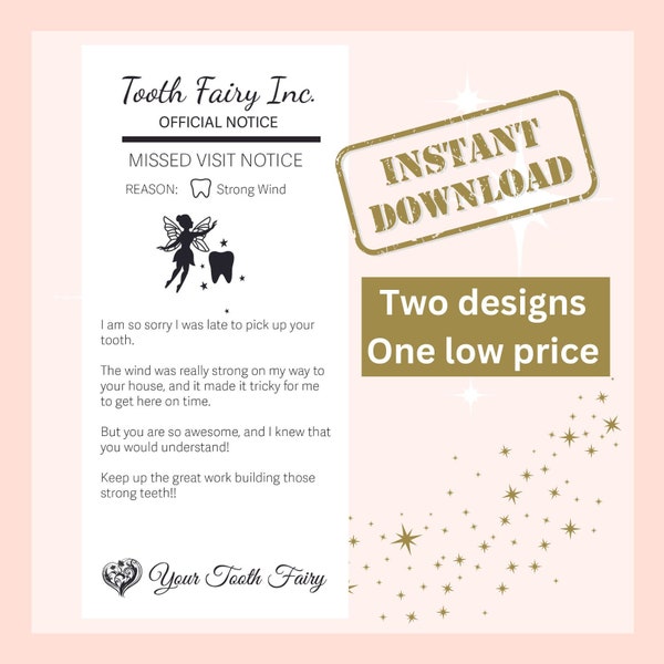 Tooth Fairy Printable Late Notice | Tooth Fairy Apology Note | Tooth Fairy Forgot | First Tooth Lost | Kids Tooth Fairy Note