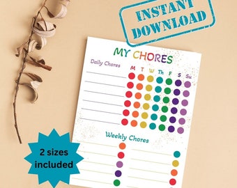 Kids Chore Chart | Ready to print and use | Chore Chart Instant Download | Printable chore chart | Responsibility Chart for Kids