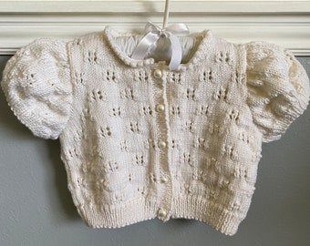 Hand Knit Baby Girl/Toddler Short Sleeved Cardigan Sweater