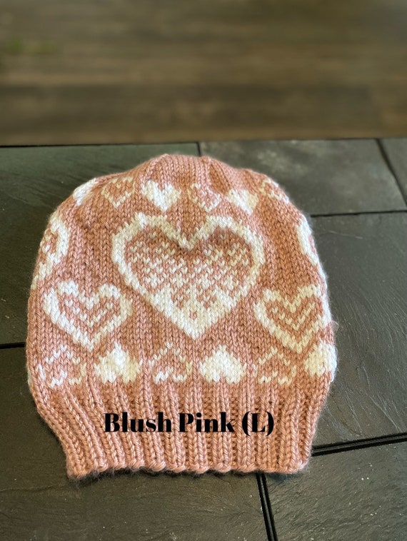 Handmade Hand Crafted Knit Heart to Heart Hat Pink Adult/Teen size Spread the Love Hat – Valentine main image 4